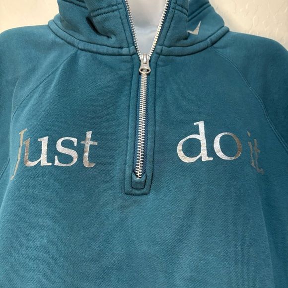 Nike Teal Just Do It Cropped Half Zip Sweatshirt - Picture 2 of 9